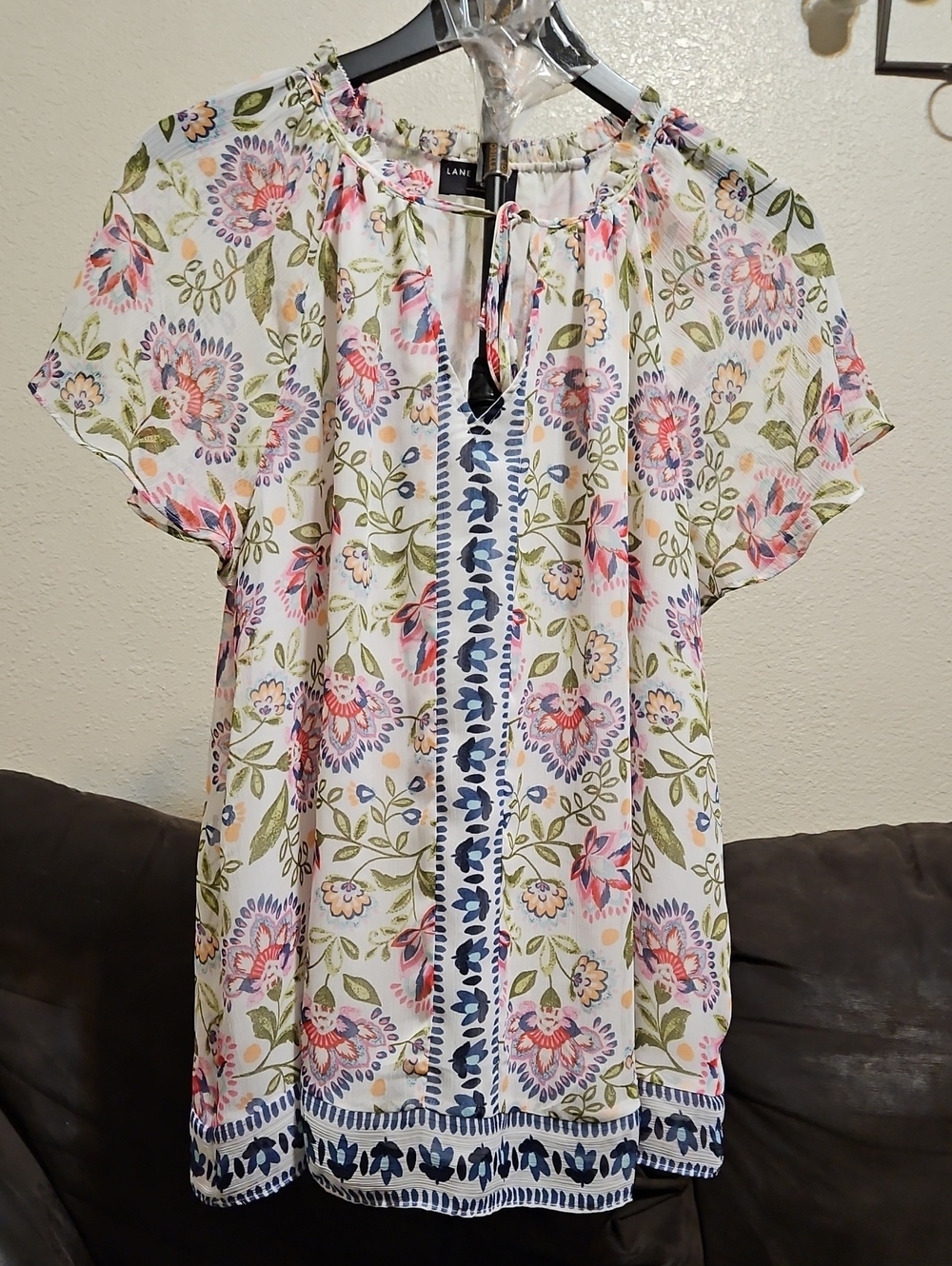 Lane Bryant White Floral Tie-Front Boho Tunic